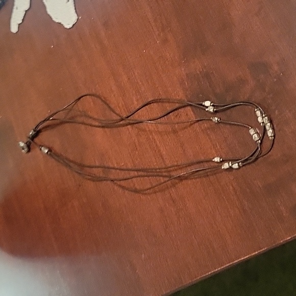 Set of barcelet and necklace Fossil Rondel Leather Wrist Wrap - Black &Silv - Picture 5 of 6